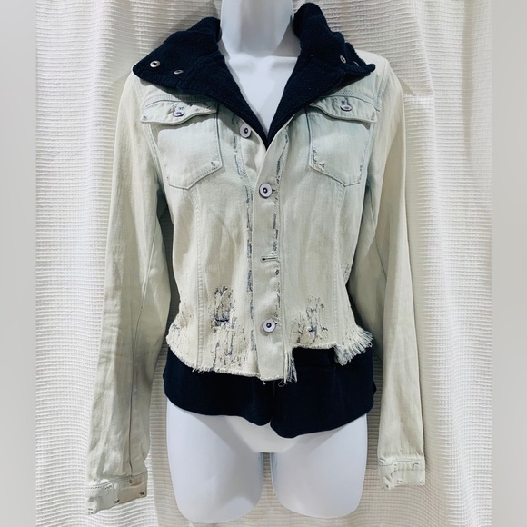 Fabulous Free people Denim Jacket distressed UK 8 Blue KP573